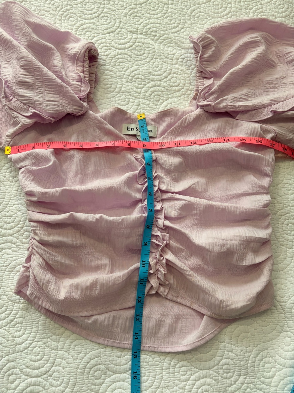 En Saison Pastel Lilac Ruffle-Smock Blouse Large - Picture 12 of 12